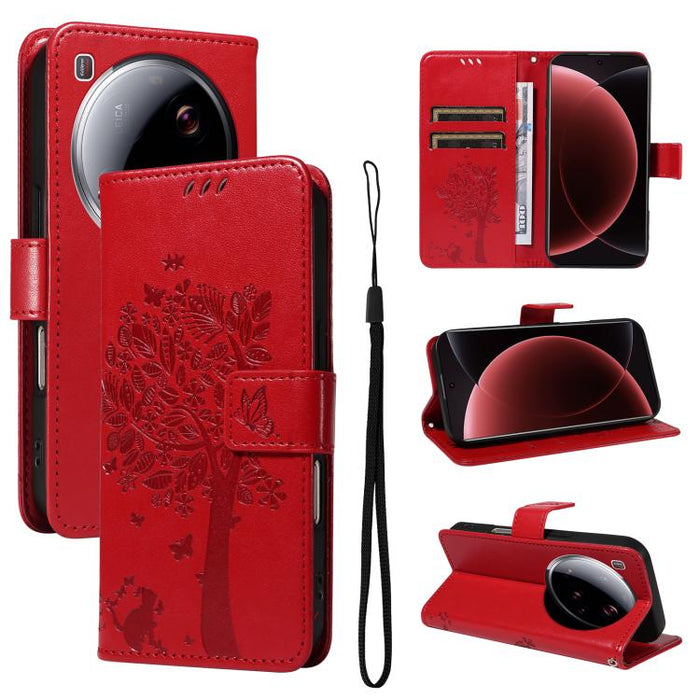 Funda para teléfono con tapa de cuero con estampado en relieve de árbol y gato, For Xiaomi Poco M7 4G 171mm, For Xiaomi 15T Pro 5G, For Xiaomi 15T 5G, For Xiaomi Poco M6 Pro 4G Global, For Xiaomi 15 Ultra 5G Global, For Xiaomi 14T Pro, For Xiaomi 14T  ...