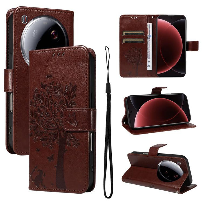 Funda para teléfono con tapa de cuero con estampado en relieve de árbol y gato, For Xiaomi Poco M7 4G 171mm, For Xiaomi 15T Pro 5G, For Xiaomi 15T 5G, For Xiaomi Poco M6 Pro 4G Global, For Xiaomi 15 Ultra 5G Global, For Xiaomi 14T Pro, For Xiaomi 14T  ...