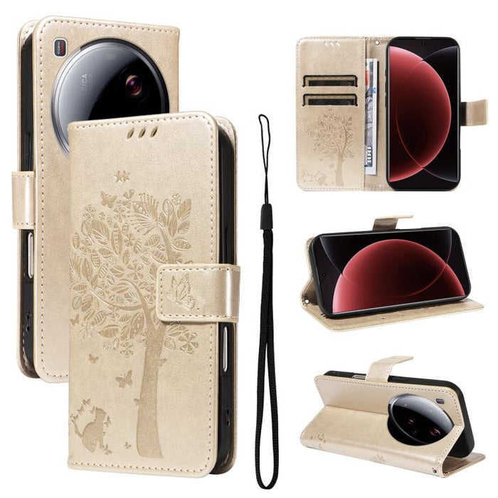 Funda para teléfono con tapa de cuero con estampado en relieve de árbol y gato, For Xiaomi Poco M7 4G 171mm, For Xiaomi 15T Pro 5G, For Xiaomi 15T 5G, For Xiaomi Poco M6 Pro 4G Global, For Xiaomi 15 Ultra 5G Global, For Xiaomi 14T Pro, For Xiaomi 14T  ...