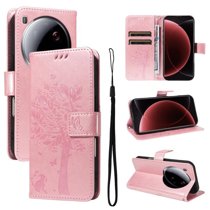 Funda para teléfono con tapa de cuero con estampado en relieve de árbol y gato, For Xiaomi Poco M7 4G 171mm, For Xiaomi 15T Pro 5G, For Xiaomi 15T 5G, For Xiaomi Poco M6 Pro 4G Global, For Xiaomi 15 Ultra 5G Global, For Xiaomi 14T Pro, For Xiaomi 14T  ...