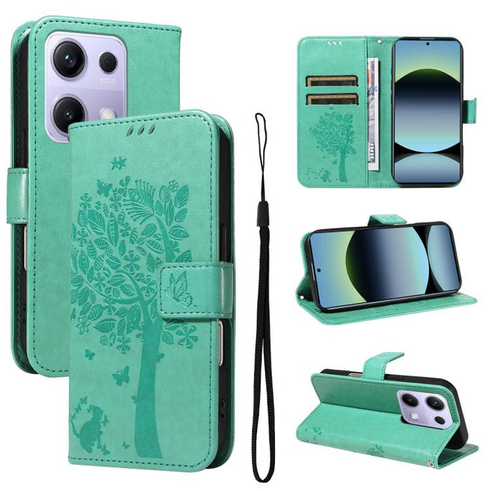 Funda para teléfono con tapa de cuero con estampado en relieve de árbol y gato, For Xiaomi Poco M7 4G 171mm, For Xiaomi 15T Pro 5G, For Xiaomi 15T 5G, For Xiaomi Poco M6 Pro 4G Global, For Xiaomi 15 Ultra 5G Global, For Xiaomi 14T Pro, For Xiaomi 14T  ...