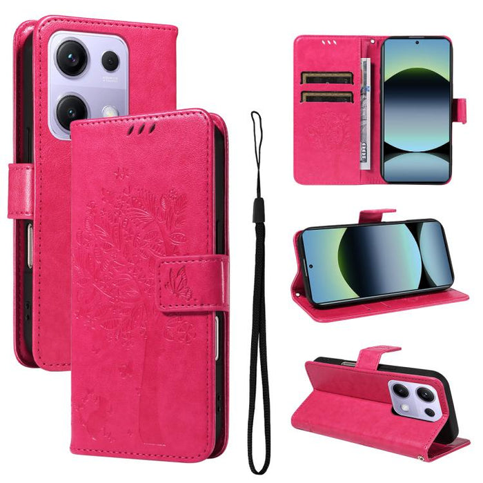 Funda para teléfono con tapa de cuero con estampado en relieve de árbol y gato, For Xiaomi Poco M7 4G 171mm, For Xiaomi 15T Pro 5G, For Xiaomi 15T 5G, For Xiaomi Poco M6 Pro 4G Global, For Xiaomi 15 Ultra 5G Global, For Xiaomi 14T Pro, For Xiaomi 14T  ...