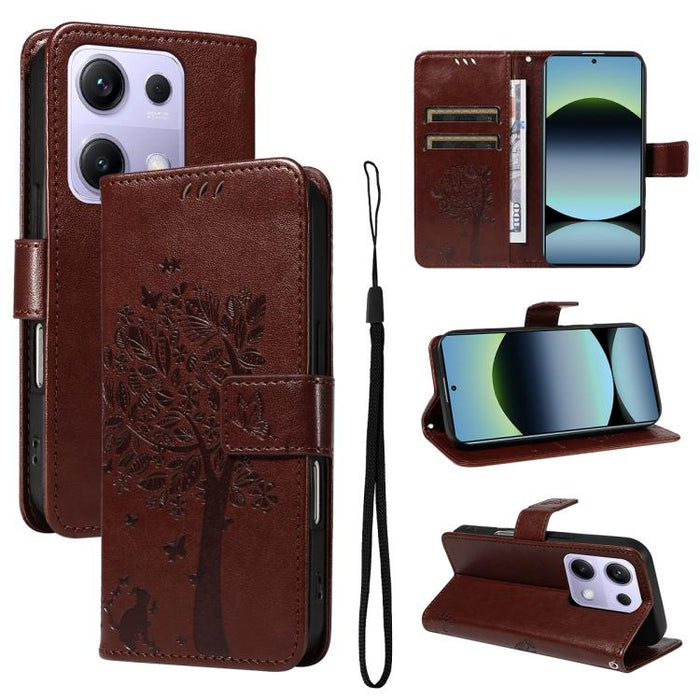 Funda para teléfono con tapa de cuero con estampado en relieve de árbol y gato, For Xiaomi Poco M7 4G 171mm, For Xiaomi 15T Pro 5G, For Xiaomi 15T 5G, For Xiaomi Poco M6 Pro 4G Global, For Xiaomi 15 Ultra 5G Global, For Xiaomi 14T Pro, For Xiaomi 14T  ...