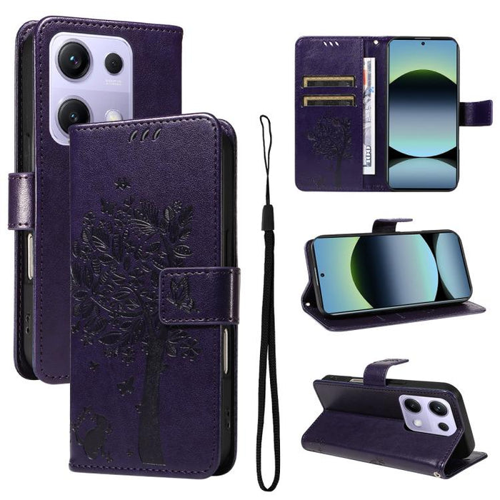 Funda para teléfono con tapa de cuero con estampado en relieve de árbol y gato, For Xiaomi Poco M7 4G 171mm, For Xiaomi 15T Pro 5G, For Xiaomi 15T 5G, For Xiaomi Poco M6 Pro 4G Global, For Xiaomi 15 Ultra 5G Global, For Xiaomi 14T Pro, For Xiaomi 14T  ...