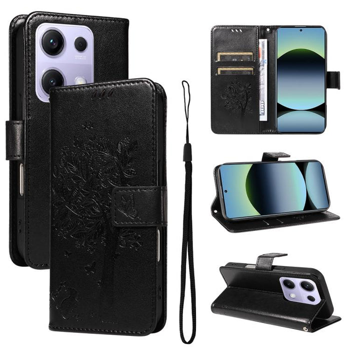 Funda para teléfono con tapa de cuero con estampado en relieve de árbol y gato, For Xiaomi Poco M7 4G 171mm, For Xiaomi 15T Pro 5G, For Xiaomi 15T 5G, For Xiaomi Poco M6 Pro 4G Global, For Xiaomi 15 Ultra 5G Global, For Xiaomi 14T Pro, For Xiaomi 14T  ...