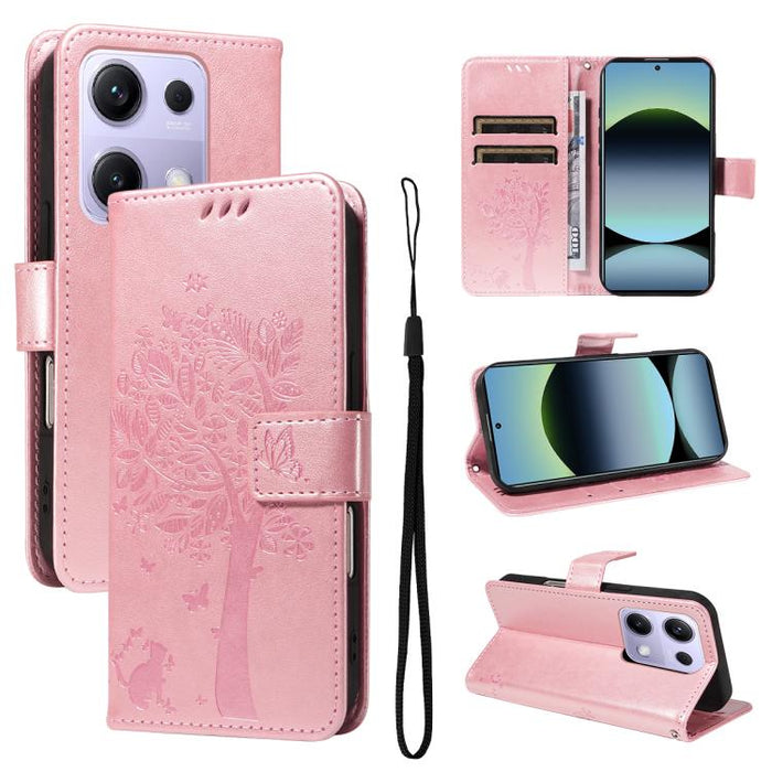 Funda para teléfono con tapa de cuero con estampado en relieve de árbol y gato, For Xiaomi Poco M7 4G 171mm, For Xiaomi 15T Pro 5G, For Xiaomi 15T 5G, For Xiaomi Poco M6 Pro 4G Global, For Xiaomi 15 Ultra 5G Global, For Xiaomi 14T Pro, For Xiaomi 14T  ...