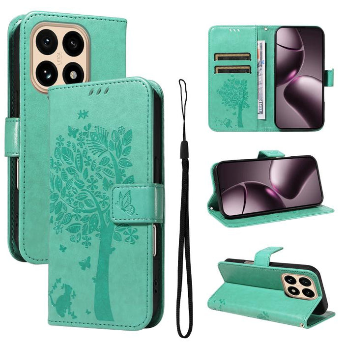 Funda para teléfono con tapa de cuero con estampado en relieve de árbol y gato, For Xiaomi Poco M7 4G 171mm, For Xiaomi 15T Pro 5G, For Xiaomi 15T 5G, For Xiaomi Poco M6 Pro 4G Global, For Xiaomi 15 Ultra 5G Global, For Xiaomi 14T Pro, For Xiaomi 14T  ...