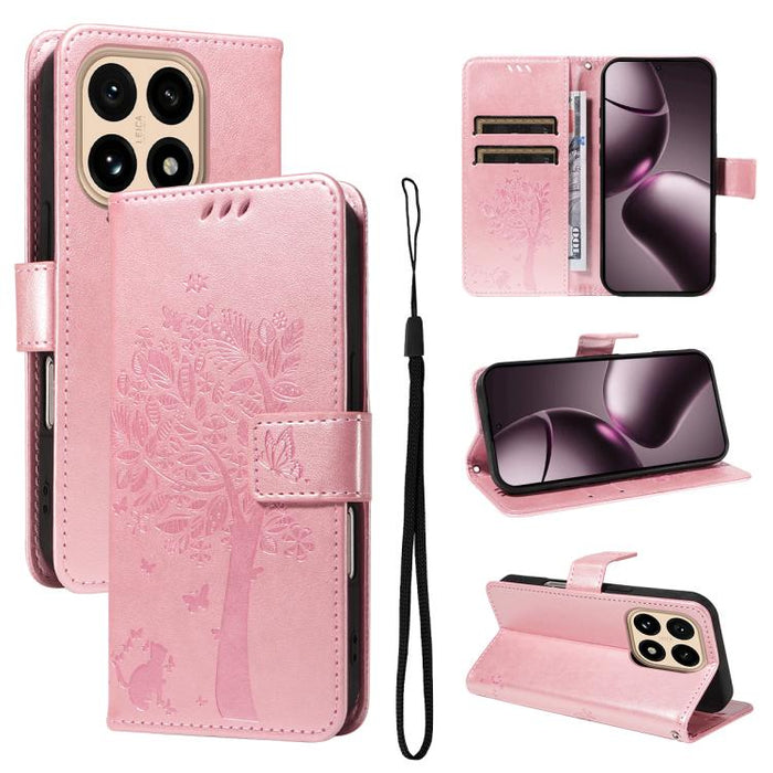 Funda para teléfono con tapa de cuero con estampado en relieve de árbol y gato, For Xiaomi Poco M7 4G 171mm, For Xiaomi 15T Pro 5G, For Xiaomi 15T 5G, For Xiaomi Poco M6 Pro 4G Global, For Xiaomi 15 Ultra 5G Global, For Xiaomi 14T Pro, For Xiaomi 14T  ...