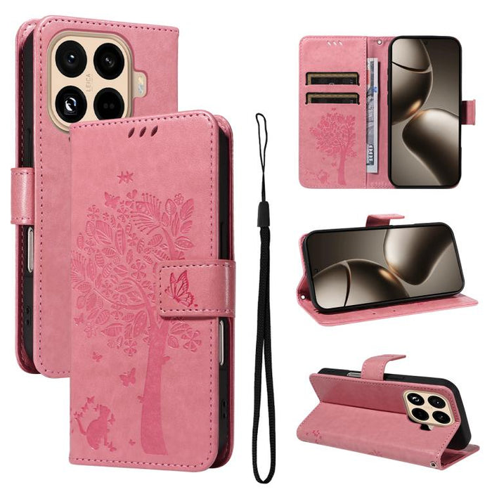 Funda para teléfono con tapa de cuero con estampado en relieve de árbol y gato, For Xiaomi Poco M7 4G 171mm, For Xiaomi 15T Pro 5G, For Xiaomi 15T 5G, For Xiaomi Poco M6 Pro 4G Global, For Xiaomi 15 Ultra 5G Global, For Xiaomi 14T Pro, For Xiaomi 14T  ...