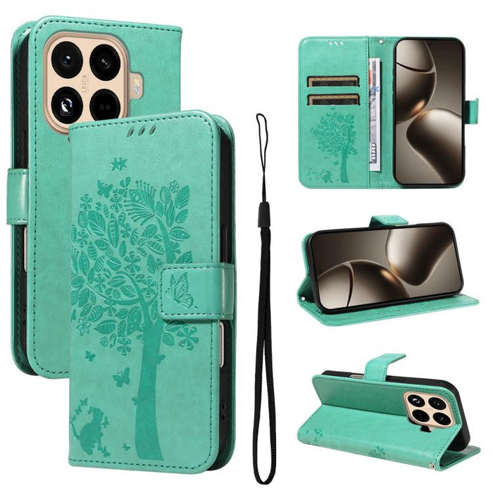 Funda para teléfono con tapa de cuero con estampado en relieve de árbol y gato, For Xiaomi Poco M7 4G 171mm, For Xiaomi 15T Pro 5G, For Xiaomi 15T 5G, For Xiaomi Poco M6 Pro 4G Global, For Xiaomi 15 Ultra 5G Global, For Xiaomi 14T Pro, For Xiaomi 14T  ...
