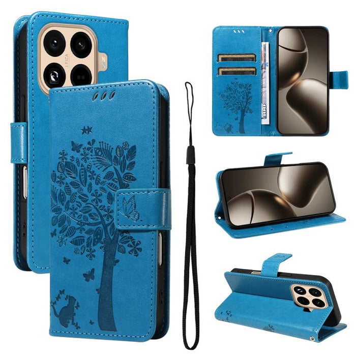 Funda para teléfono con tapa de cuero con estampado en relieve de árbol y gato, For Xiaomi Poco M7 4G 171mm, For Xiaomi 15T Pro 5G, For Xiaomi 15T 5G, For Xiaomi Poco M6 Pro 4G Global, For Xiaomi 15 Ultra 5G Global, For Xiaomi 14T Pro, For Xiaomi 14T  ...