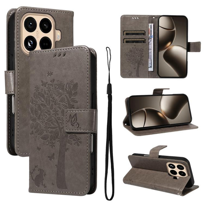 Funda para teléfono con tapa de cuero con estampado en relieve de árbol y gato, For Xiaomi Poco M7 4G 171mm, For Xiaomi 15T Pro 5G, For Xiaomi 15T 5G, For Xiaomi Poco M6 Pro 4G Global, For Xiaomi 15 Ultra 5G Global, For Xiaomi 14T Pro, For Xiaomi 14T  ...
