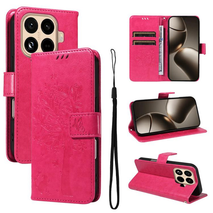 Funda para teléfono con tapa de cuero con estampado en relieve de árbol y gato, For Xiaomi Poco M7 4G 171mm, For Xiaomi 15T Pro 5G, For Xiaomi 15T 5G, For Xiaomi Poco M6 Pro 4G Global, For Xiaomi 15 Ultra 5G Global, For Xiaomi 14T Pro, For Xiaomi 14T  ...