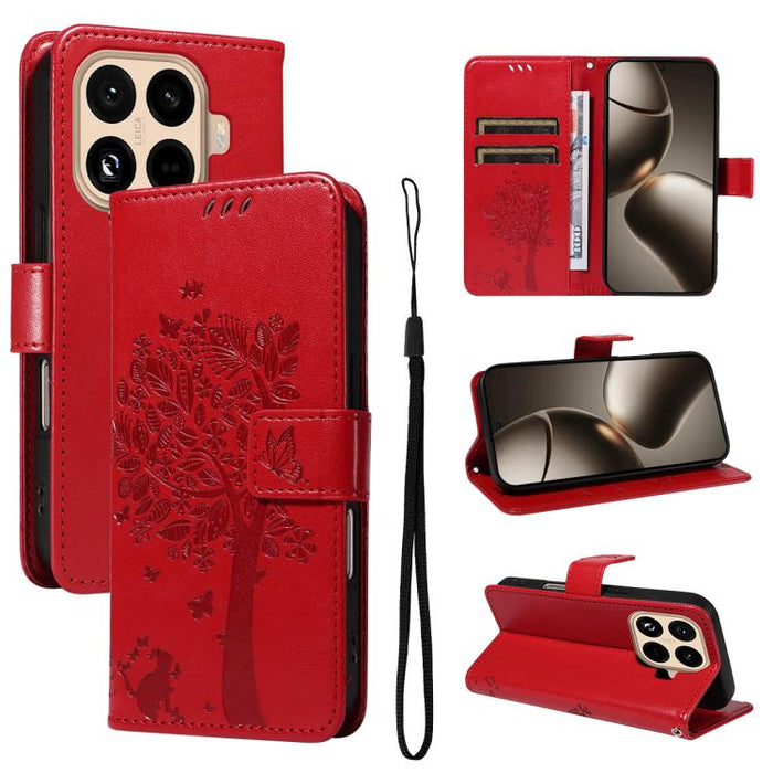 Funda para teléfono con tapa de cuero con estampado en relieve de árbol y gato, For Xiaomi Poco M7 4G 171mm, For Xiaomi 15T Pro 5G, For Xiaomi 15T 5G, For Xiaomi Poco M6 Pro 4G Global, For Xiaomi 15 Ultra 5G Global, For Xiaomi 14T Pro, For Xiaomi 14T  ...