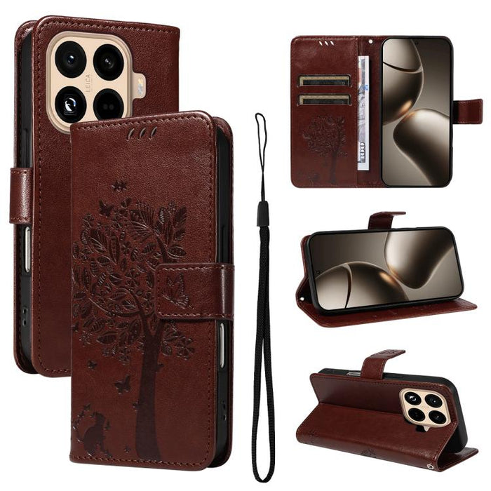 Funda para teléfono con tapa de cuero con estampado en relieve de árbol y gato, For Xiaomi Poco M7 4G 171mm, For Xiaomi 15T Pro 5G, For Xiaomi 15T 5G, For Xiaomi Poco M6 Pro 4G Global, For Xiaomi 15 Ultra 5G Global, For Xiaomi 14T Pro, For Xiaomi 14T  ...
