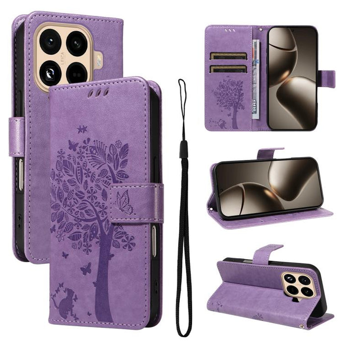 Funda para teléfono con tapa de cuero con estampado en relieve de árbol y gato, For Xiaomi Poco M7 4G 171mm, For Xiaomi 15T Pro 5G, For Xiaomi 15T 5G, For Xiaomi Poco M6 Pro 4G Global, For Xiaomi 15 Ultra 5G Global, For Xiaomi 14T Pro, For Xiaomi 14T  ...