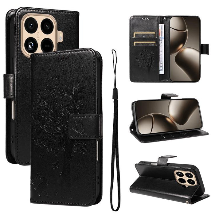 Funda para teléfono con tapa de cuero con estampado en relieve de árbol y gato, For Xiaomi Poco M7 4G 171mm, For Xiaomi 15T Pro 5G, For Xiaomi 15T 5G, For Xiaomi Poco M6 Pro 4G Global, For Xiaomi 15 Ultra 5G Global, For Xiaomi 14T Pro, For Xiaomi 14T  ...
