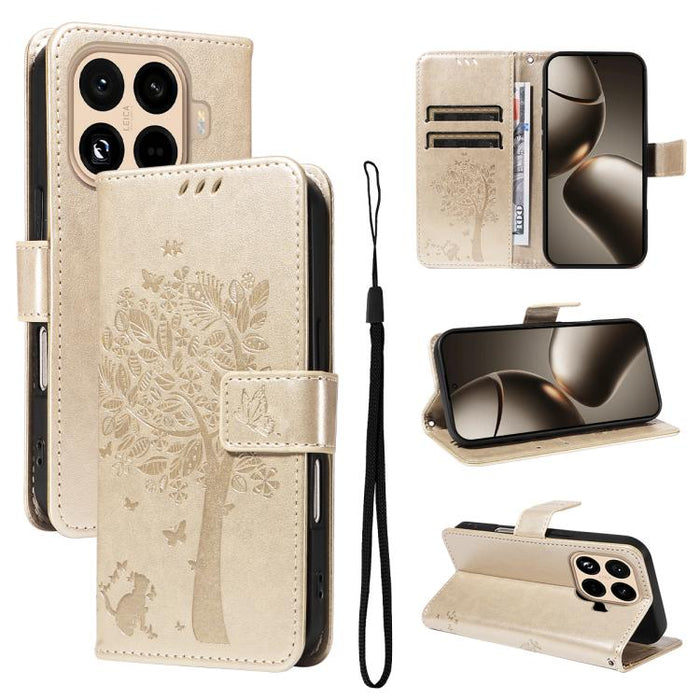 Funda para teléfono con tapa de cuero con estampado en relieve de árbol y gato, For Xiaomi Poco M7 4G 171mm, For Xiaomi 15T Pro 5G, For Xiaomi 15T 5G, For Xiaomi Poco M6 Pro 4G Global, For Xiaomi 15 Ultra 5G Global, For Xiaomi 14T Pro, For Xiaomi 14T  ...