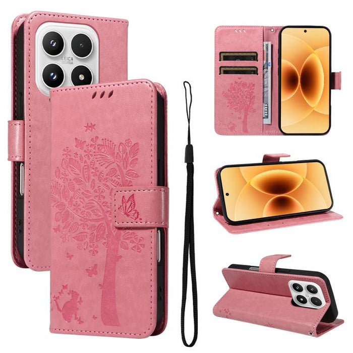 Funda para teléfono con tapa de cuero con estampado en relieve de árbol y gato, For Xiaomi 17 Max 5G, For Xiaomi 17T Pro 5G Global, For Xiaomi 17T 5G Global, For Xiaomi Poco X8 Pro Max 5G, For Xiaomi 17 Ultra, For Xiaomi 17 Pro Max, For Xiaomi 17      ...