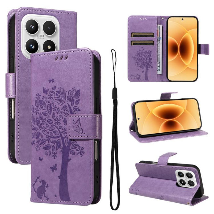 Funda para teléfono con tapa de cuero con estampado en relieve de árbol y gato, For Xiaomi 17 Max 5G, For Xiaomi 17T Pro 5G Global, For Xiaomi 17T 5G Global, For Xiaomi Poco X8 Pro Max 5G, For Xiaomi 17 Ultra, For Xiaomi 17 Pro Max, For Xiaomi 17      ...