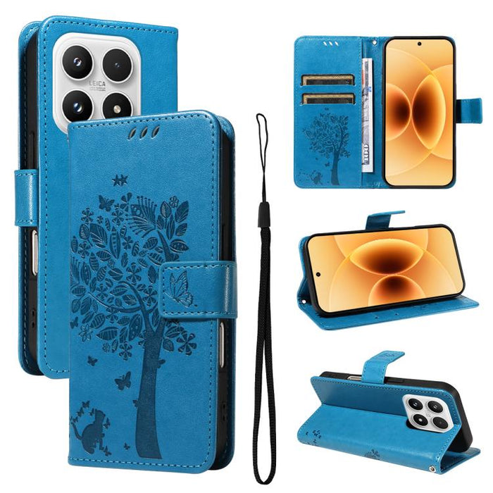 Funda para teléfono con tapa de cuero con estampado en relieve de árbol y gato, For Xiaomi 17 Max 5G, For Xiaomi 17T Pro 5G Global, For Xiaomi 17T 5G Global, For Xiaomi Poco X8 Pro Max 5G, For Xiaomi 17 Ultra, For Xiaomi 17 Pro Max, For Xiaomi 17      ...