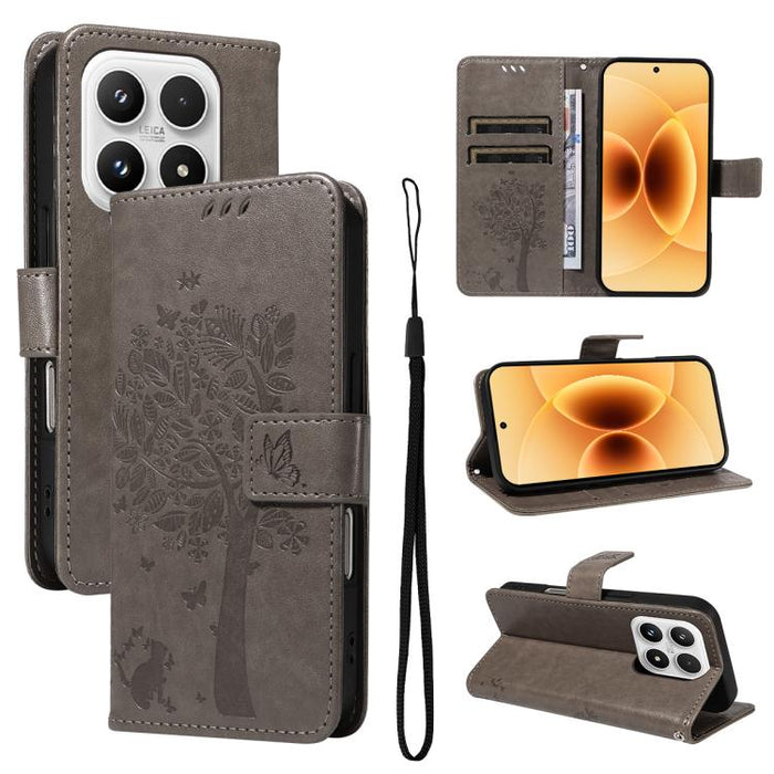 Funda para teléfono con tapa de cuero con estampado en relieve de árbol y gato, For Xiaomi 17 Max 5G, For Xiaomi 17T Pro 5G Global, For Xiaomi 17T 5G Global, For Xiaomi Poco X8 Pro Max 5G, For Xiaomi 17 Ultra, For Xiaomi 17 Pro Max, For Xiaomi 17      ...