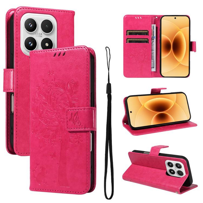 Funda para teléfono con tapa de cuero con estampado en relieve de árbol y gato, For Xiaomi 17 Max 5G, For Xiaomi 17T Pro 5G Global, For Xiaomi 17T 5G Global, For Xiaomi Poco X8 Pro Max 5G, For Xiaomi 17 Ultra, For Xiaomi 17 Pro Max, For Xiaomi 17      ...