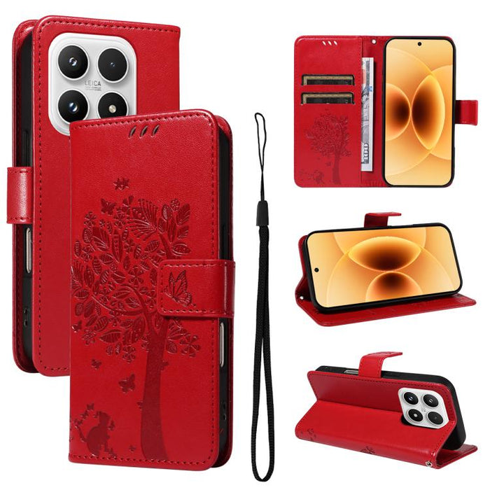 Funda para teléfono con tapa de cuero con estampado en relieve de árbol y gato, For Xiaomi 17 Max 5G, For Xiaomi 17T Pro 5G Global, For Xiaomi 17T 5G Global, For Xiaomi Poco X8 Pro Max 5G, For Xiaomi 17 Ultra, For Xiaomi 17 Pro Max, For Xiaomi 17      ...