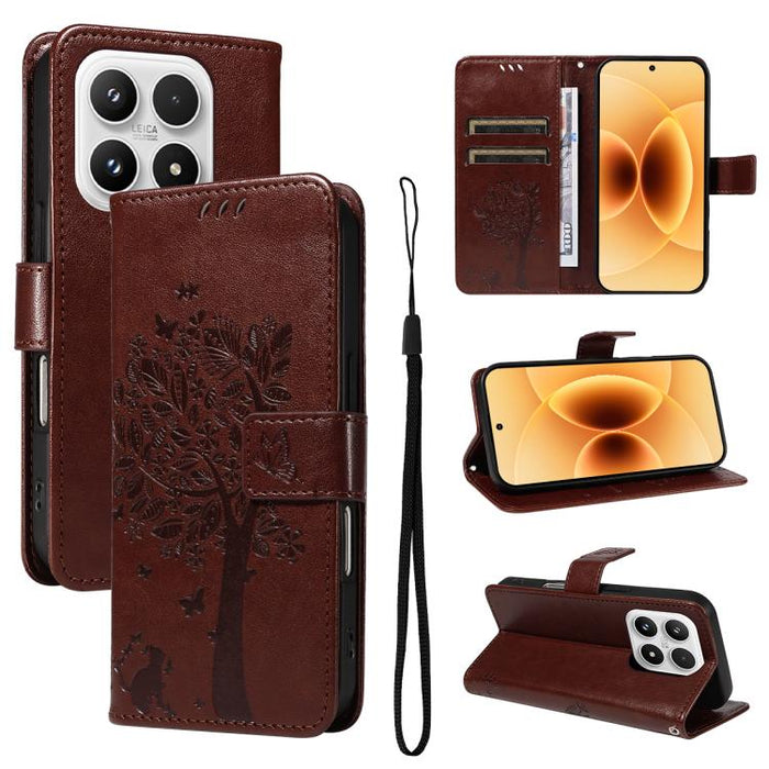 Funda para teléfono con tapa de cuero con estampado en relieve de árbol y gato, For Xiaomi 17 Max 5G, For Xiaomi 17T Pro 5G Global, For Xiaomi 17T 5G Global, For Xiaomi Poco X8 Pro Max 5G, For Xiaomi 17 Ultra, For Xiaomi 17 Pro Max, For Xiaomi 17      ...