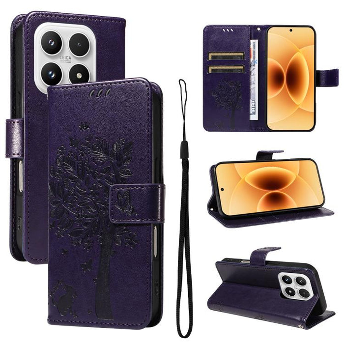 Funda para teléfono con tapa de cuero con estampado en relieve de árbol y gato, For Xiaomi 17 Max 5G, For Xiaomi 17T Pro 5G Global, For Xiaomi 17T 5G Global, For Xiaomi Poco X8 Pro Max 5G, For Xiaomi 17 Ultra, For Xiaomi 17 Pro Max, For Xiaomi 17      ...