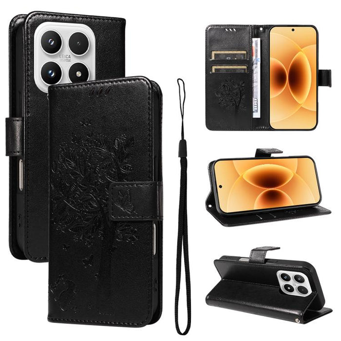 Funda para teléfono con tapa de cuero con estampado en relieve de árbol y gato, For Xiaomi 17 Max 5G, For Xiaomi 17T Pro 5G Global, For Xiaomi 17T 5G Global, For Xiaomi Poco X8 Pro Max 5G, For Xiaomi 17 Ultra, For Xiaomi 17 Pro Max, For Xiaomi 17      ...