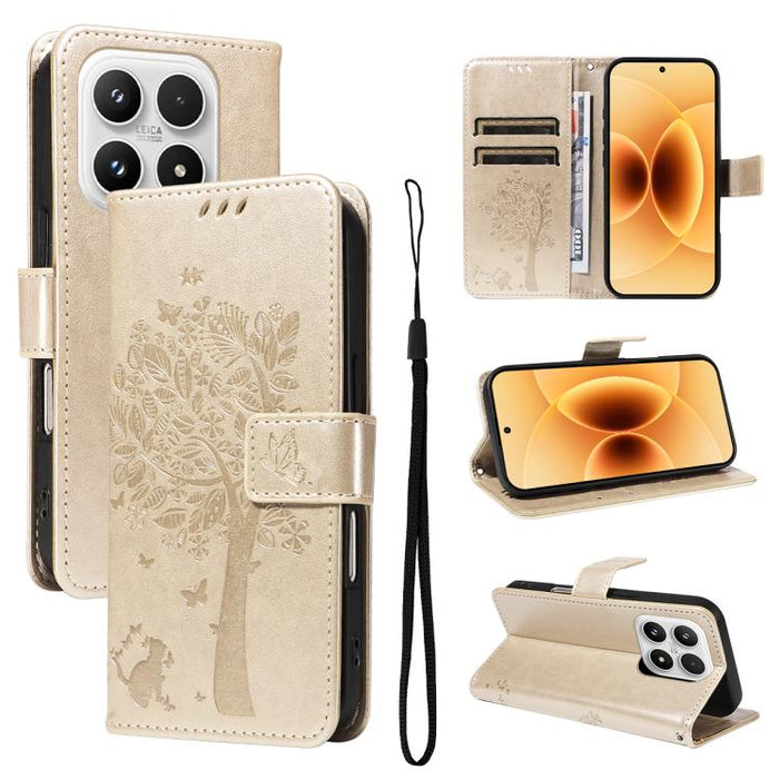 Funda para teléfono con tapa de cuero con estampado en relieve de árbol y gato, For Xiaomi 17 Max 5G, For Xiaomi 17T Pro 5G Global, For Xiaomi 17T 5G Global, For Xiaomi Poco X8 Pro Max 5G, For Xiaomi 17 Ultra, For Xiaomi 17 Pro Max, For Xiaomi 17      ...