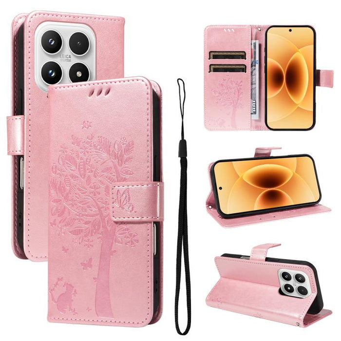 Funda para teléfono con tapa de cuero con estampado en relieve de árbol y gato, For Xiaomi 17 Max 5G, For Xiaomi 17T Pro 5G Global, For Xiaomi 17T 5G Global, For Xiaomi Poco X8 Pro Max 5G, For Xiaomi 17 Ultra, For Xiaomi 17 Pro Max, For Xiaomi 17      ...