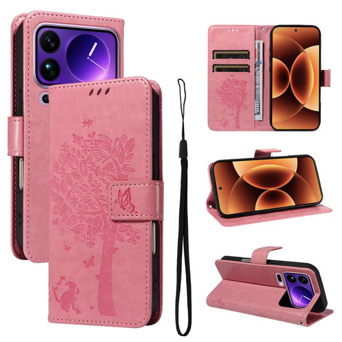 Funda para teléfono con tapa de cuero con estampado en relieve de árbol y gato, For Xiaomi 17 Max 5G, For Xiaomi 17T Pro 5G Global, For Xiaomi 17T 5G Global, For Xiaomi Poco X8 Pro Max 5G, For Xiaomi 17 Ultra, For Xiaomi 17 Pro Max, For Xiaomi 17      ...