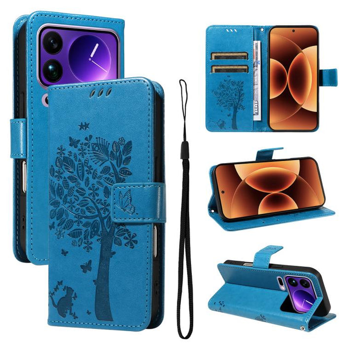 Funda para teléfono con tapa de cuero con estampado en relieve de árbol y gato, For Xiaomi 17 Max 5G, For Xiaomi 17T Pro 5G Global, For Xiaomi 17T 5G Global, For Xiaomi Poco X8 Pro Max 5G, For Xiaomi 17 Ultra, For Xiaomi 17 Pro Max, For Xiaomi 17      ...