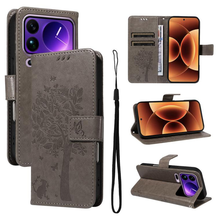 Funda para teléfono con tapa de cuero con estampado en relieve de árbol y gato, For Xiaomi 17 Max 5G, For Xiaomi 17T Pro 5G Global, For Xiaomi 17T 5G Global, For Xiaomi Poco X8 Pro Max 5G, For Xiaomi 17 Ultra, For Xiaomi 17 Pro Max, For Xiaomi 17      ...