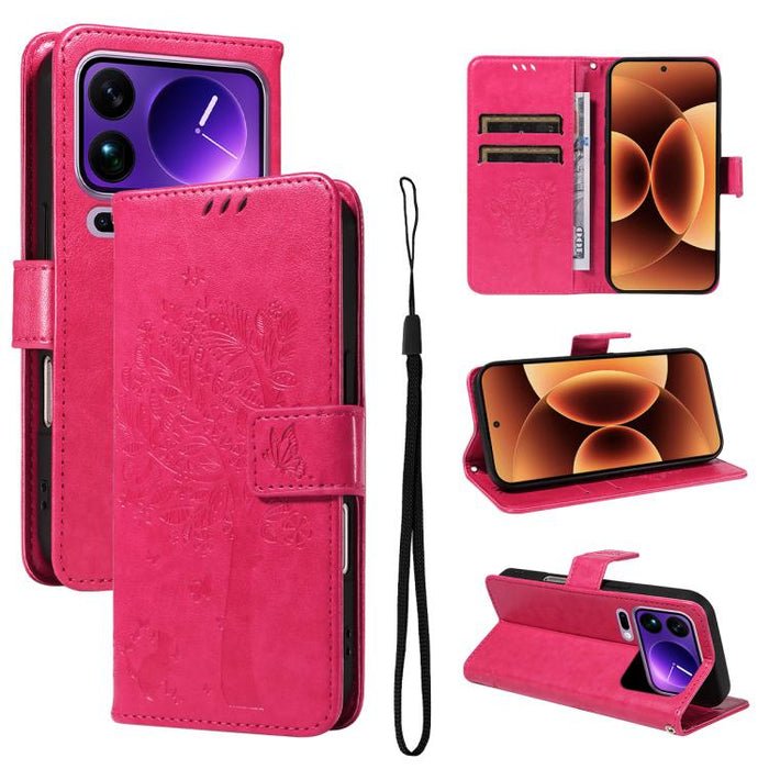 Funda para teléfono con tapa de cuero con estampado en relieve de árbol y gato, For Xiaomi 17 Max 5G, For Xiaomi 17T Pro 5G Global, For Xiaomi 17T 5G Global, For Xiaomi Poco X8 Pro Max 5G, For Xiaomi 17 Ultra, For Xiaomi 17 Pro Max, For Xiaomi 17      ...