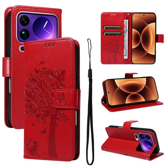 Funda para teléfono con tapa de cuero con estampado en relieve de árbol y gato, For Xiaomi 17 Max 5G, For Xiaomi 17T Pro 5G Global, For Xiaomi 17T 5G Global, For Xiaomi Poco X8 Pro Max 5G, For Xiaomi 17 Ultra, For Xiaomi 17 Pro Max, For Xiaomi 17      ...