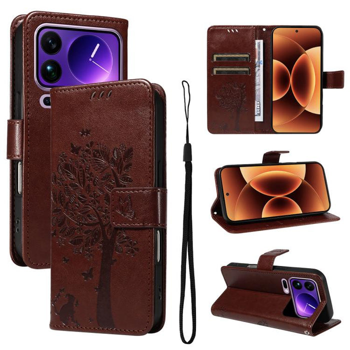 Funda para teléfono con tapa de cuero con estampado en relieve de árbol y gato, For Xiaomi 17 Max 5G, For Xiaomi 17T Pro 5G Global, For Xiaomi 17T 5G Global, For Xiaomi Poco X8 Pro Max 5G, For Xiaomi 17 Ultra, For Xiaomi 17 Pro Max, For Xiaomi 17      ...