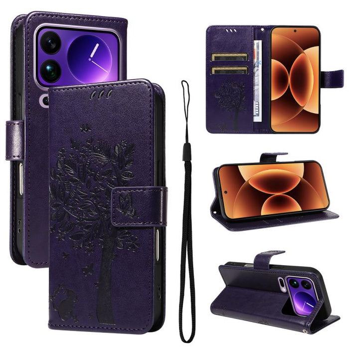 Funda para teléfono con tapa de cuero con estampado en relieve de árbol y gato, For Xiaomi 17 Max 5G, For Xiaomi 17T Pro 5G Global, For Xiaomi 17T 5G Global, For Xiaomi Poco X8 Pro Max 5G, For Xiaomi 17 Ultra, For Xiaomi 17 Pro Max, For Xiaomi 17      ...