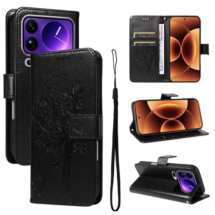 Funda para teléfono con tapa de cuero con estampado en relieve de árbol y gato, For Xiaomi 17 Max 5G, For Xiaomi 17T Pro 5G Global, For Xiaomi 17T 5G Global, For Xiaomi Poco X8 Pro Max 5G, For Xiaomi 17 Ultra, For Xiaomi 17 Pro Max, For Xiaomi 17      ...