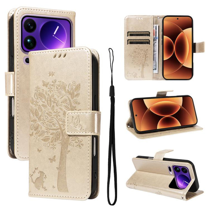 Funda para teléfono con tapa de cuero con estampado en relieve de árbol y gato, For Xiaomi 17 Max 5G, For Xiaomi 17T Pro 5G Global, For Xiaomi 17T 5G Global, For Xiaomi Poco X8 Pro Max 5G, For Xiaomi 17 Ultra, For Xiaomi 17 Pro Max, For Xiaomi 17      ...