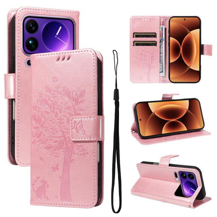 Funda para teléfono con tapa de cuero con estampado en relieve de árbol y gato, For Xiaomi 17 Max 5G, For Xiaomi 17T Pro 5G Global, For Xiaomi 17T 5G Global, For Xiaomi Poco X8 Pro Max 5G, For Xiaomi 17 Ultra, For Xiaomi 17 Pro Max, For Xiaomi 17      ...