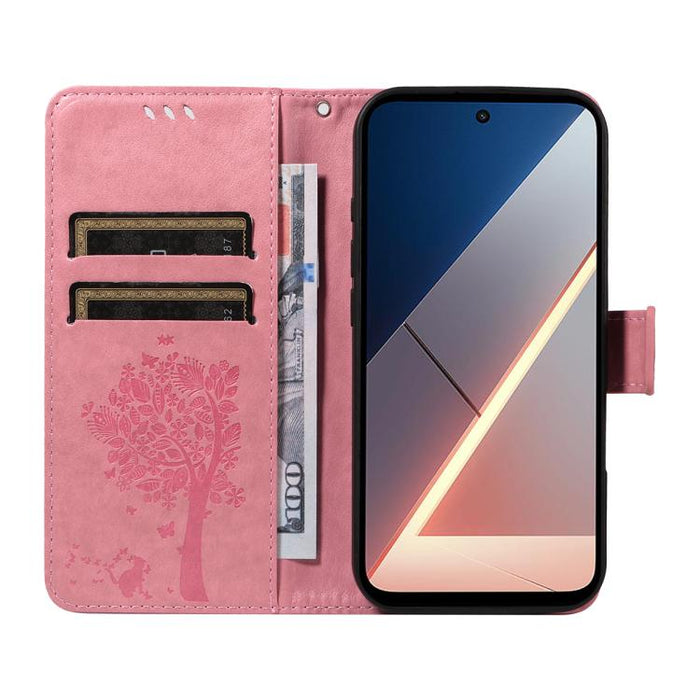 Funda para teléfono con tapa de cuero con estampado en relieve de árbol y gato, For Xiaomi Poco M7 4G 171mm, For Xiaomi 15T Pro 5G, For Xiaomi 15T 5G, For Xiaomi Poco M6 Pro 4G Global, For Xiaomi 15 Ultra 5G Global, For Xiaomi 14T Pro, For Xiaomi 14T  ...