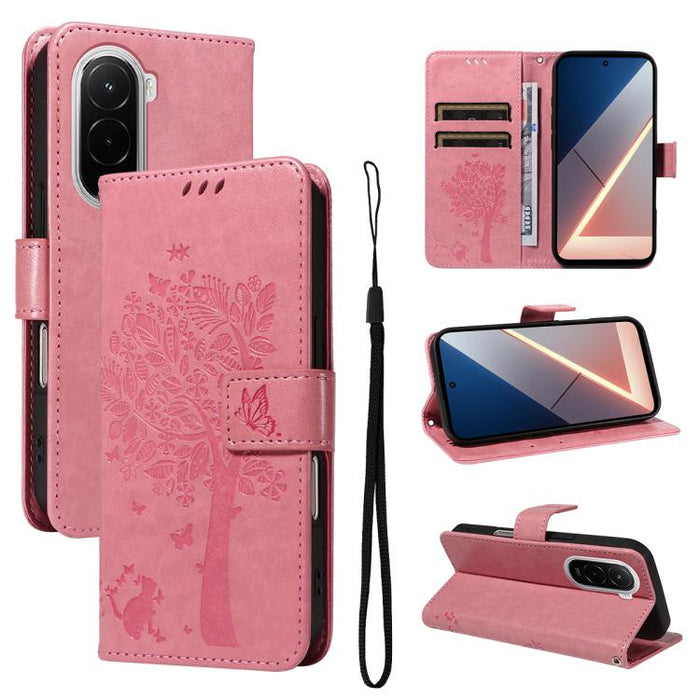 Funda para teléfono con tapa de cuero con estampado en relieve de árbol y gato, For Xiaomi Poco M7 4G 171mm, For Xiaomi 15T Pro 5G, For Xiaomi 15T 5G, For Xiaomi Poco M6 Pro 4G Global, For Xiaomi 15 Ultra 5G Global, For Xiaomi 14T Pro, For Xiaomi 14T  ...