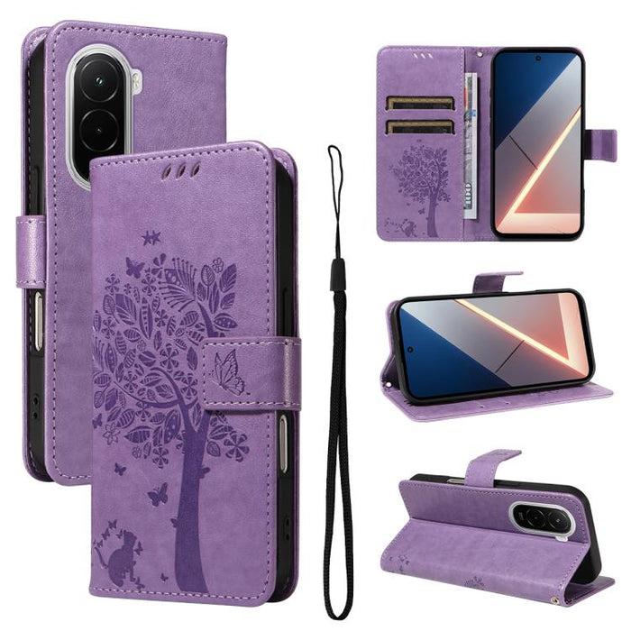 Funda para teléfono con tapa de cuero con estampado en relieve de árbol y gato, For Xiaomi Poco M7 4G 171mm, For Xiaomi 15T Pro 5G, For Xiaomi 15T 5G, For Xiaomi Poco M6 Pro 4G Global, For Xiaomi 15 Ultra 5G Global, For Xiaomi 14T Pro, For Xiaomi 14T  ...