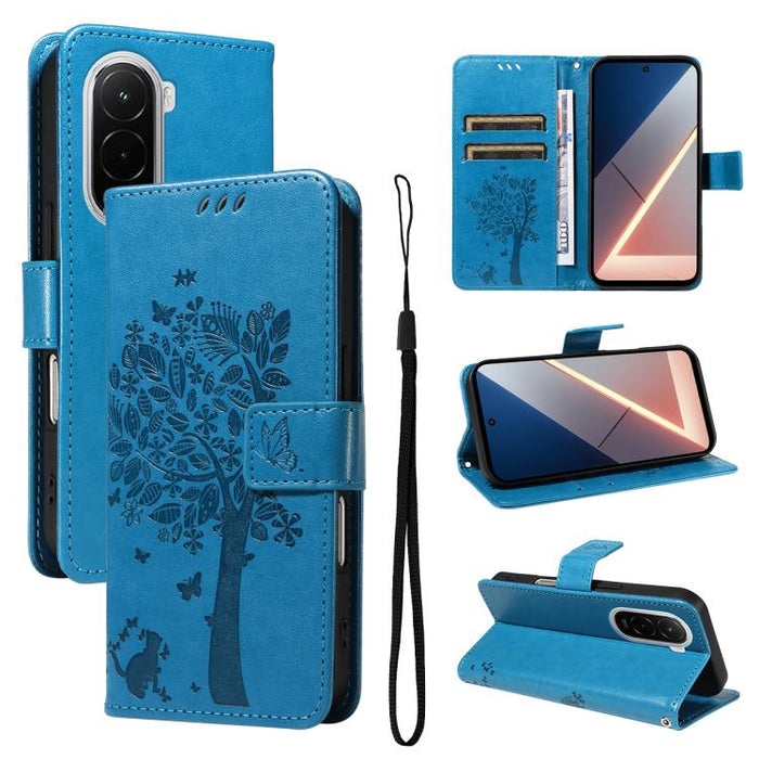 Funda para teléfono con tapa de cuero con estampado en relieve de árbol y gato, For Xiaomi Poco M7 4G 171mm, For Xiaomi 15T Pro 5G, For Xiaomi 15T 5G, For Xiaomi Poco M6 Pro 4G Global, For Xiaomi 15 Ultra 5G Global, For Xiaomi 14T Pro, For Xiaomi 14T  ...