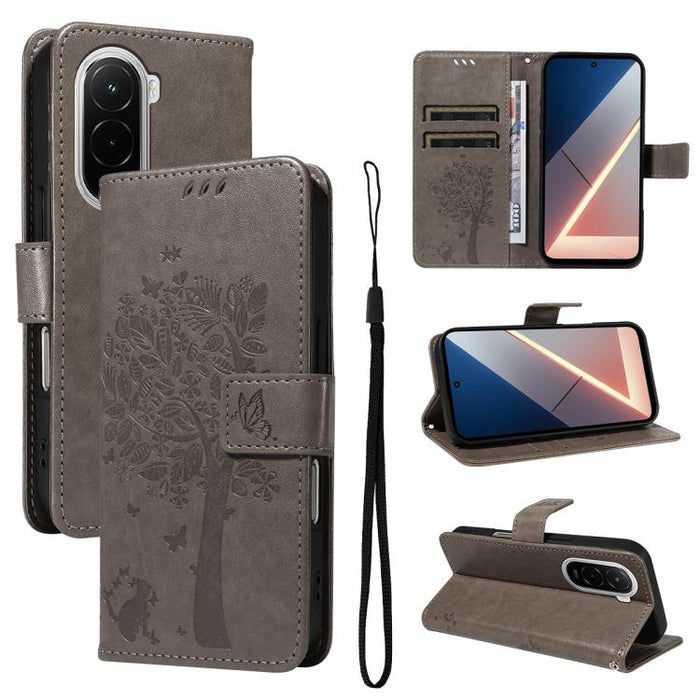 Funda para teléfono con tapa de cuero con estampado en relieve de árbol y gato, For Xiaomi Poco M7 4G 171mm, For Xiaomi 15T Pro 5G, For Xiaomi 15T 5G, For Xiaomi Poco M6 Pro 4G Global, For Xiaomi 15 Ultra 5G Global, For Xiaomi 14T Pro, For Xiaomi 14T  ...