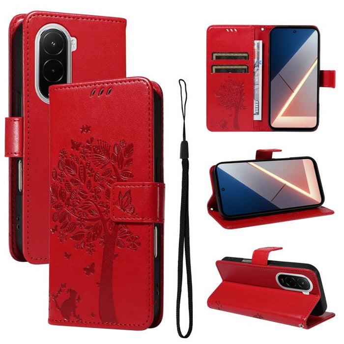 Funda para teléfono con tapa de cuero con estampado en relieve de árbol y gato, For Xiaomi Poco M7 4G 171mm, For Xiaomi 15T Pro 5G, For Xiaomi 15T 5G, For Xiaomi Poco M6 Pro 4G Global, For Xiaomi 15 Ultra 5G Global, For Xiaomi 14T Pro, For Xiaomi 14T  ...