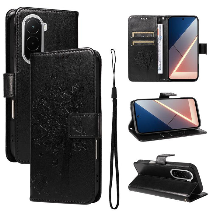 Funda para teléfono con tapa de cuero con estampado en relieve de árbol y gato, For Xiaomi Poco M7 4G 171mm, For Xiaomi 15T Pro 5G, For Xiaomi 15T 5G, For Xiaomi Poco M6 Pro 4G Global, For Xiaomi 15 Ultra 5G Global, For Xiaomi 14T Pro, For Xiaomi 14T  ...